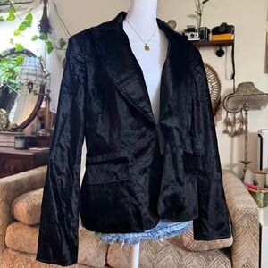 INC International Concepts Black Crushed Velvet Blazer Jacket Large WPL 8046